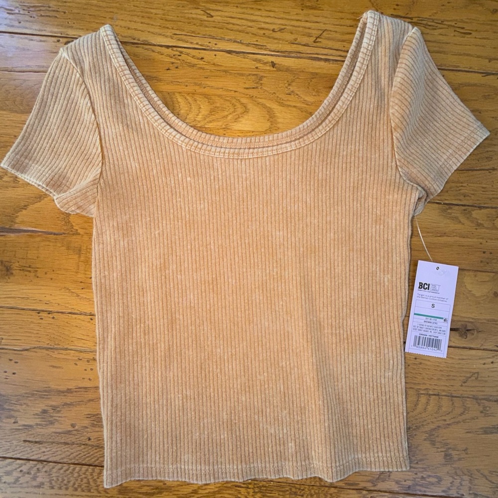 New Wild Fable Gold Ribbed Scoop Neck Top sz Small NWT